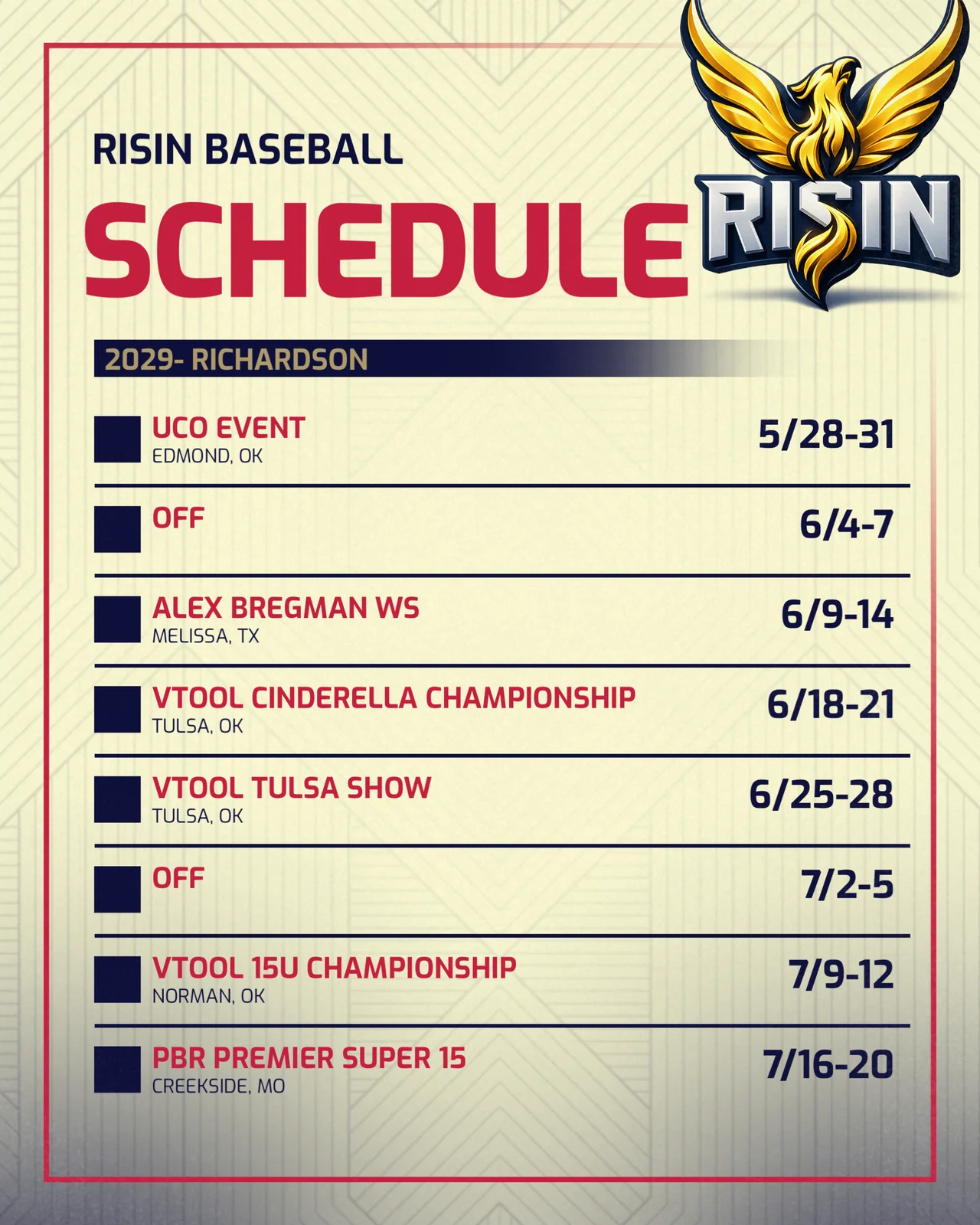 2029 Richardson Schedule