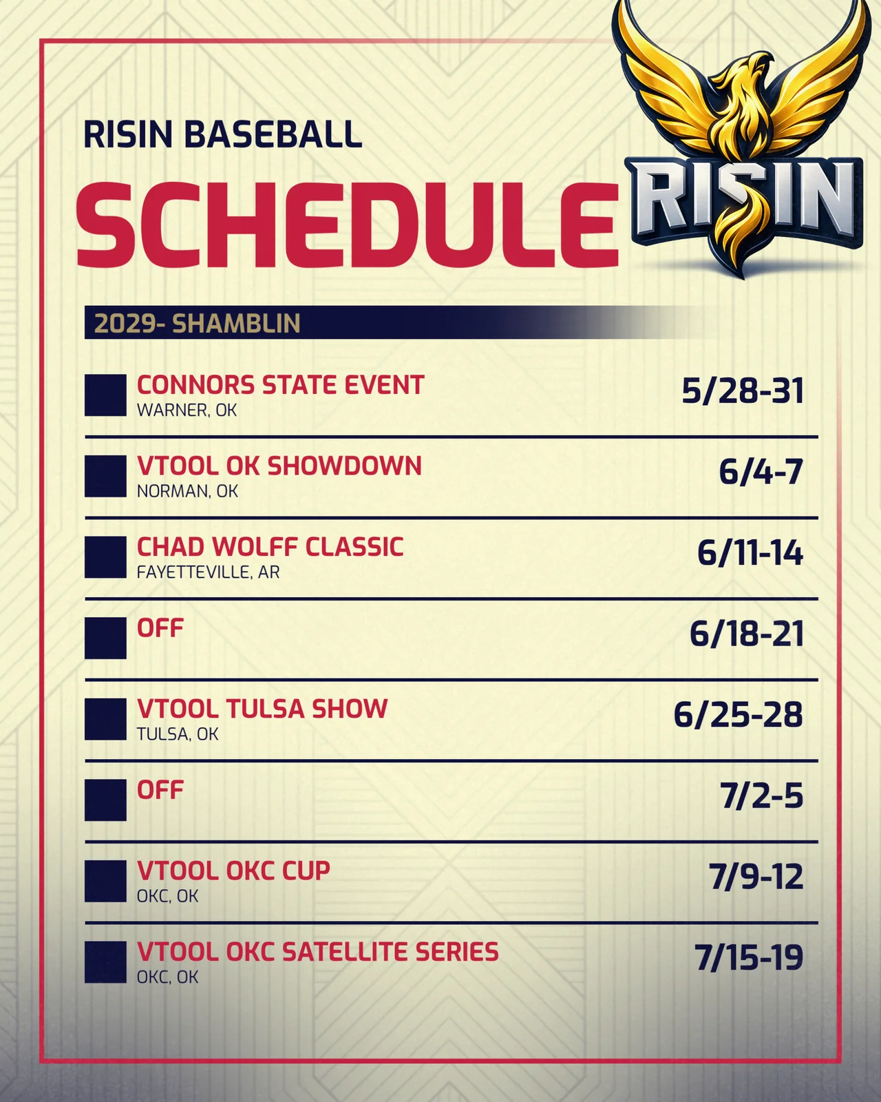 2029 Shamblin Schedule
