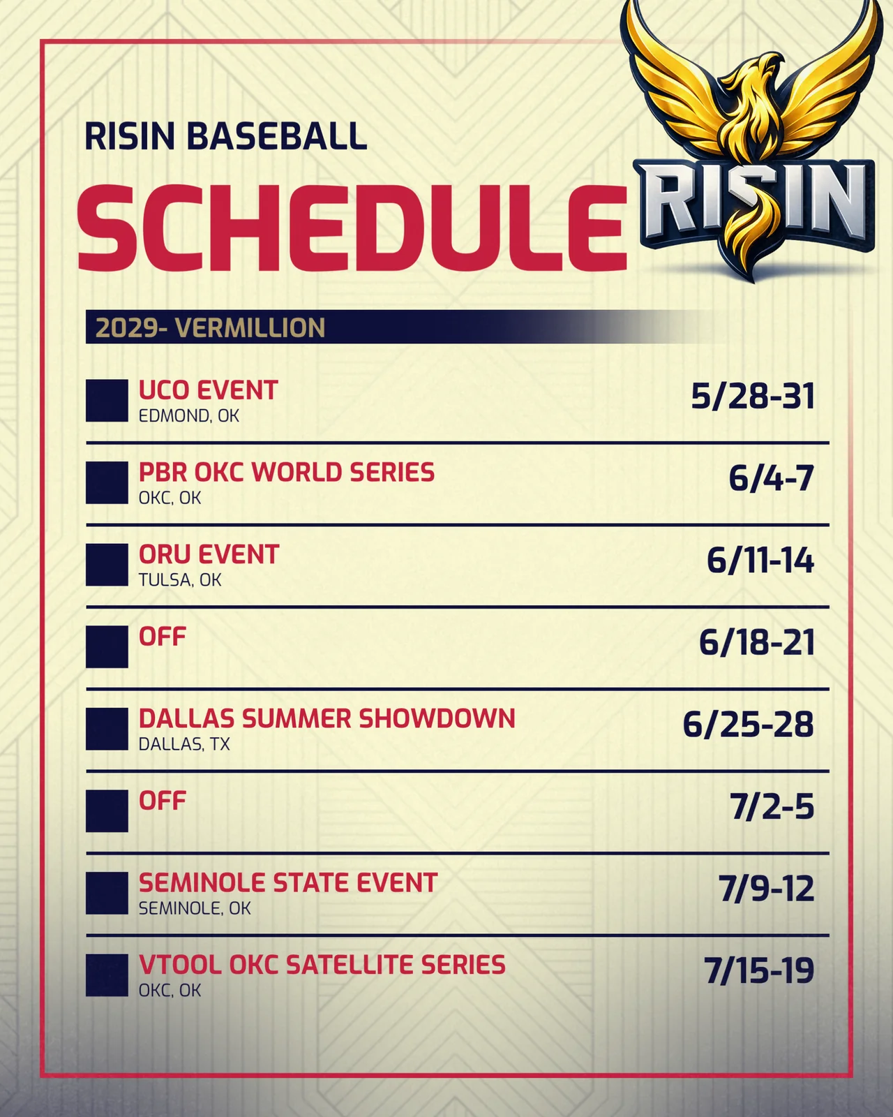 2029 Vermillion Schedule
